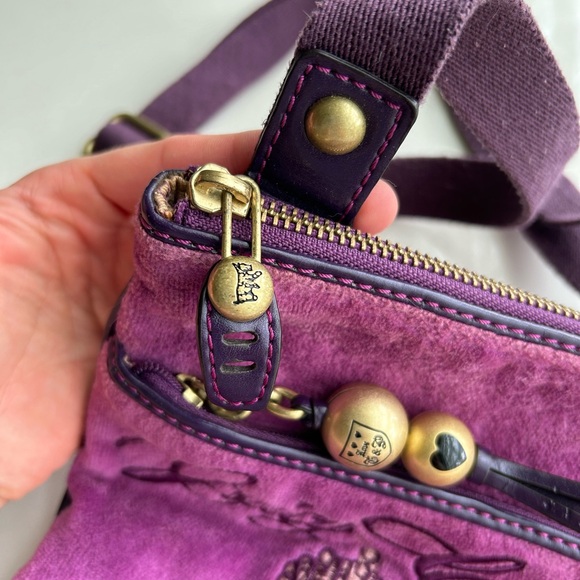 Vintage Juicy Couture Purple Velour Crossbody Bag Purse w/ Zipper Pockets Y2K - Picture 5 of 8